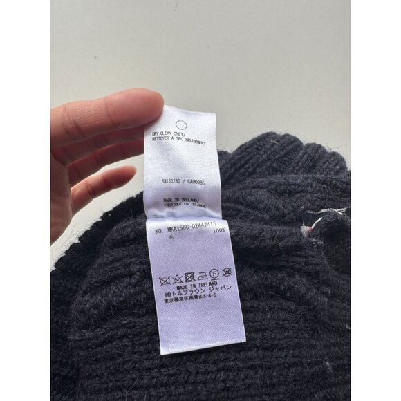 THOM BROWNE Navy Aran Merino Wool Cable Knit Crew Neck Pullover Sweater, Size 5 - Picture 15 of 16